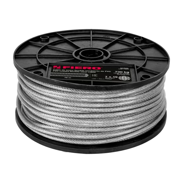 Metro cable flexible 1/8' acero 7x19 recubierto PVC, 75 m 44225 CAB-1/8FX