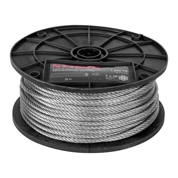 Metro de cable flexible 3/16' de acero 7x19 hilos, 75 m 44212 CAB-3/16F