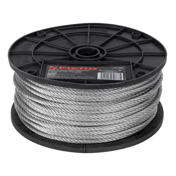 Metro de cable rígido 3/16' de acero 7x7 hilos, 75 m, FIERO 44206 CAB-3/16R