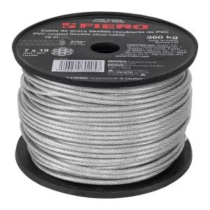 Metro cable flexible 3/32' acero 7x19 recubierto PVC, 75 m 44226 CAB-3/32FX